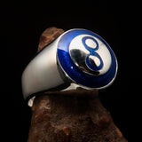 Nicely crafted domed Men's Number Ring blue 8 Eight- Sterling Silver - BikeRing4u