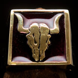 Perfectly crafted Men's Cowboy Ring Bull Skull Red - Solid Brass - BikeRing4u