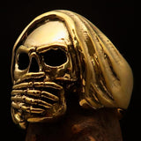 Excellent crafted Men's Grim Reaper Skull Ring Speak No Evil - Solid Brass - BikeRing4u