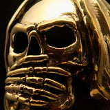 Excellent crafted Men's Grim Reaper Skull Ring Speak No Evil - Solid Brass - BikeRing4u