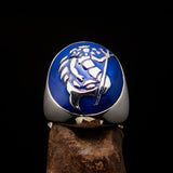 Excellent crafted Men's Aquarius Ring blue Zodiac - Sterling Silver - BikeRing4u