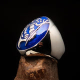 Excellent crafted Men's Aquarius Ring blue Zodiac - Sterling Silver - BikeRing4u