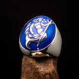 Excellent crafted Men's Aquarius Ring blue Zodiac - Sterling Silver - BikeRing4u