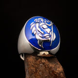 Excellent crafted Men's Aquarius Ring blue Zodiac - Sterling Silver - BikeRing4u