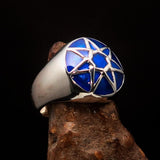 Nicely crafted domed Men's Heptagram Ring blue Heptagon - Sterling Silver - BikeRing4u