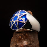 Nicely crafted domed Men's Heptagram Ring blue Heptagon - Sterling Silver - BikeRing4u