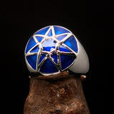 Nicely crafted domed Men's Heptagram Ring blue Heptagon - Sterling Silver - BikeRing4u