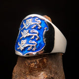 Excellent crafted Men's blue 3 Lions Coat of Arms Ring - Sterling Silver - BikeRing4u