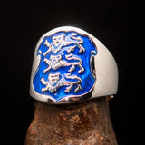 Excellent crafted Men's blue 3 Lions Coat of Arms Ring - Sterling Silver - BikeRing4u