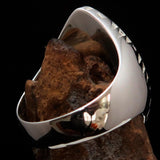 Blue marquise shaped Egyptian Ankh Cross Men's Ring - Sterling Silver - BikeRing4u