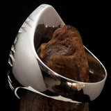 Blue marquise shaped Egyptian Ankh Cross Men's Ring - Sterling Silver - BikeRing4u