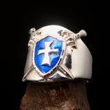 Crossed Swords Men's blue Knights Templar Cross Ring - Sterling Silver - BikeRing4u