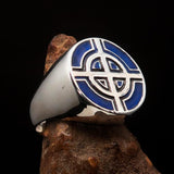 Perfectly crafted Men's Biker Ring Celtic Cross Blue - Sterling Silver - BikeRing4u