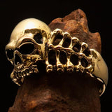 Excellent crafted Men's Biker Ring Skull and Bones - Solid Brass - BikeRing4u