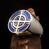 Perfectly crafted Men's Biker Ring Celtic Cross Blue - Sterling Silver - BikeRing4u