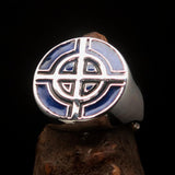 Perfectly crafted Men's Biker Ring Celtic Cross Blue - Sterling Silver - BikeRing4u