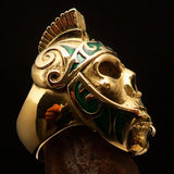 Excellent crafted Men's Skull Biker Ring Roman Centurion Green - Solid Brass - BikeRing4u