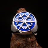 Excellent crafted Men's Winter Ring blue Snowflake - Sterling Silver - BikeRing4u