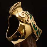 Excellent crafted Men's Skull Biker Ring Roman Centurion Green - Solid Brass - BikeRing4u