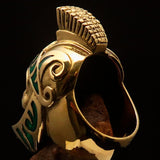 Excellent crafted Men's Skull Biker Ring Roman Centurion Green - Solid Brass - BikeRing4u