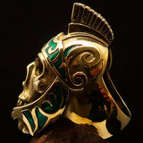 Excellent crafted Men's Skull Biker Ring Roman Centurion Green - Solid Brass - BikeRing4u