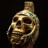 Excellent crafted Men's Skull Biker Ring Roman Centurion Green - Solid Brass - BikeRing4u