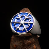 Excellent crafted Men's Winter Ring blue Snowflake - Sterling Silver - BikeRing4u