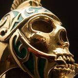 Excellent crafted Men's Skull Biker Ring Roman Centurion Green - Solid Brass - BikeRing4u
