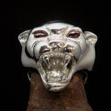 Excellent crafted Sterling Silver Men's Ring vicious Panther red CZ Eyes - BikeRing4u