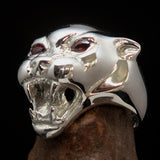 Excellent crafted Sterling Silver Men's Ring vicious Panther red CZ Eyes - BikeRing4u