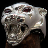 Excellent crafted Sterling Silver Men's Ring vicious Panther red CZ Eyes - BikeRing4u