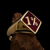 Men's Brass Biker Ring Diamond shaped 1% Percent Outlaw Symbol Red - BikeRing4u