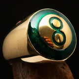 Nicely crafted domed Men's Number Ring Green 8 Eight- Solid Brass - BikeRing4u