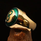 Nicely crafted domed Men's Number Ring Green 8 Eight- Solid Brass - BikeRing4u