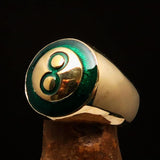 Nicely crafted domed Men's Number Ring Green 8 Eight- Solid Brass - BikeRing4u