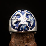 Excellent crafted ancient Men's Twin Head Eagle Ring Blue - Sterling Silver - BikeRing4u