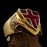 Men's Brass Shield Ring Flag of England Red Cross on Red - BikeRing4u