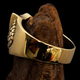 Men's Brass Shield Ring Flag of England Red Cross on Red - BikeRing4u