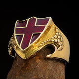 Men's Brass Shield Ring Flag of England Red Cross on Red - BikeRing4u