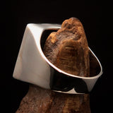 Excellent crafted Men's Chess Ring Horse Head Blue - Sterling Silver - BikeRing4u