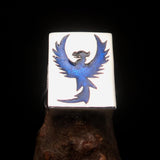 Excellent crafted Men's Ring Blue Phoenix - Sterling Silver - BikeRing4u