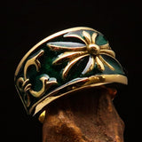 Nicely crafted Men's Fleur de Lis Band Ring Green - Solid Brass - BikeRing4u