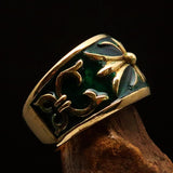 Nicely crafted Men's Fleur de Lis Band Ring Green - Solid Brass - BikeRing4u