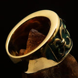 Nicely crafted Men's Fleur de Lis Band Ring Green - Solid Brass - BikeRing4u