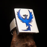 Excellent crafted Men's Ring Blue Phoenix - Sterling Silver - BikeRing4u