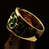 Nicely crafted Men's Fleur de Lis Band Ring Green - Solid Brass - BikeRing4u