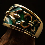 Nicely crafted Men's Fleur de Lis Band Ring Green - Solid Brass - BikeRing4u