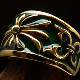 Nicely crafted Men's Fleur de Lis Band Ring Green - Solid Brass - BikeRing4u