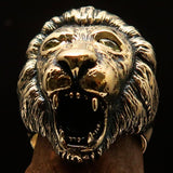 Excellent crafted Men's Animal Ring Male Lion Yellow CZ Eyes - Solid Brass - BikeRing4u