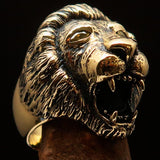 Excellent crafted Men's Animal Ring Male Lion Yellow CZ Eyes - Solid Brass - BikeRing4u